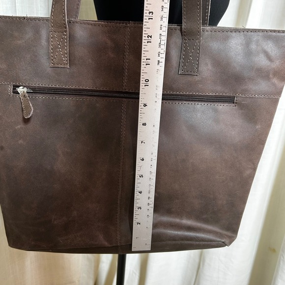 New Genuine Leather Tote Bag Chocolate Brown Classic Shopping Handbag Purse - Picture 5 of 7